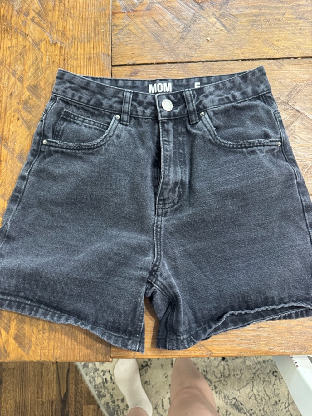 Black 'MOM' High-Rise Denim Shorts